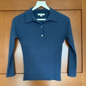 NWOT Vince Ribbed Wool Three-Quarter-Sleeve Polo Sweater, XS